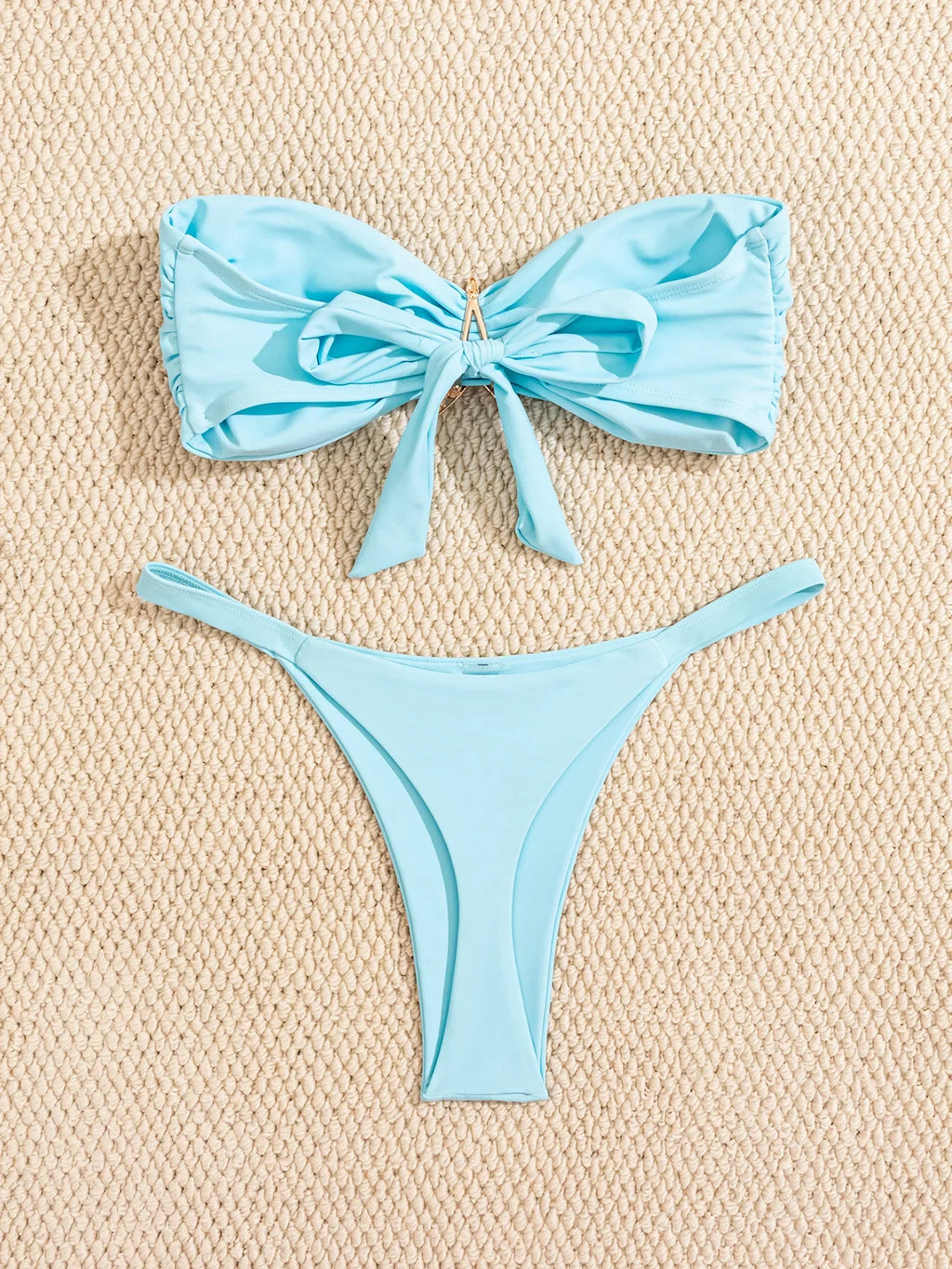 Costume da bagno sexy a fascia 2026 da donna, blu cielo con ornamento a stella marina, push-up, perizoma brasiliano, micro bikini da spiaggia