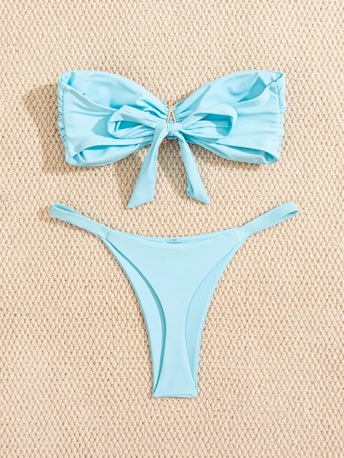 Costume da bagno sexy a fascia 2026 da donna, blu cielo con ornamento a stella marina, push-up, perizoma brasiliano, micro bikini da spiaggia