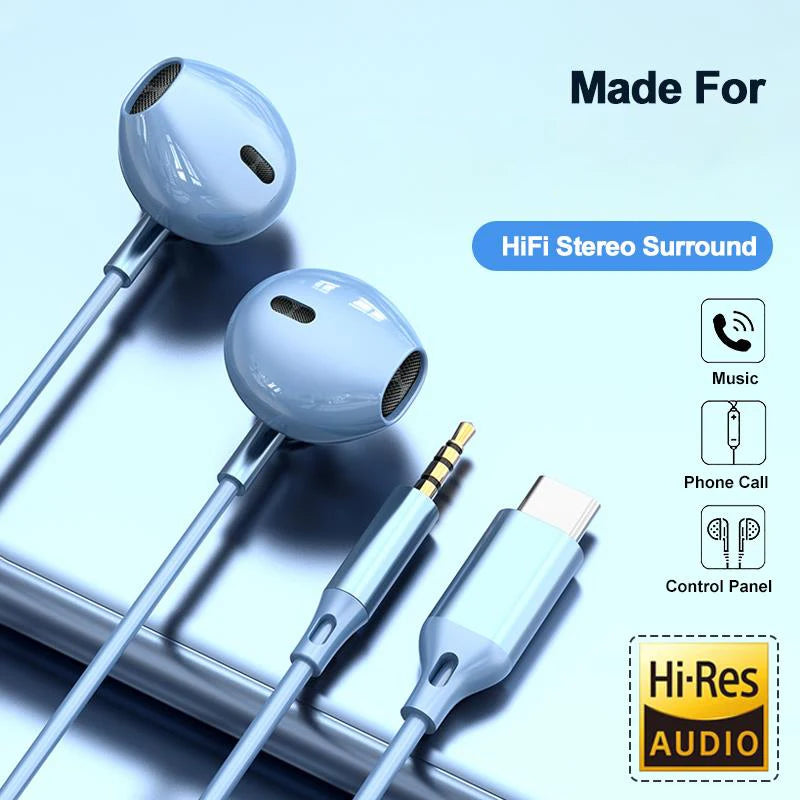 Cuffie da Gaming 9D Stereo con Connettore Type C e 3.5mm, Auricolari Cablati In-Ear, Cuffie HiFi con Bassi Potenti per Telefono, Auricolari con Microfono Integrato e Funzione Vivavoce