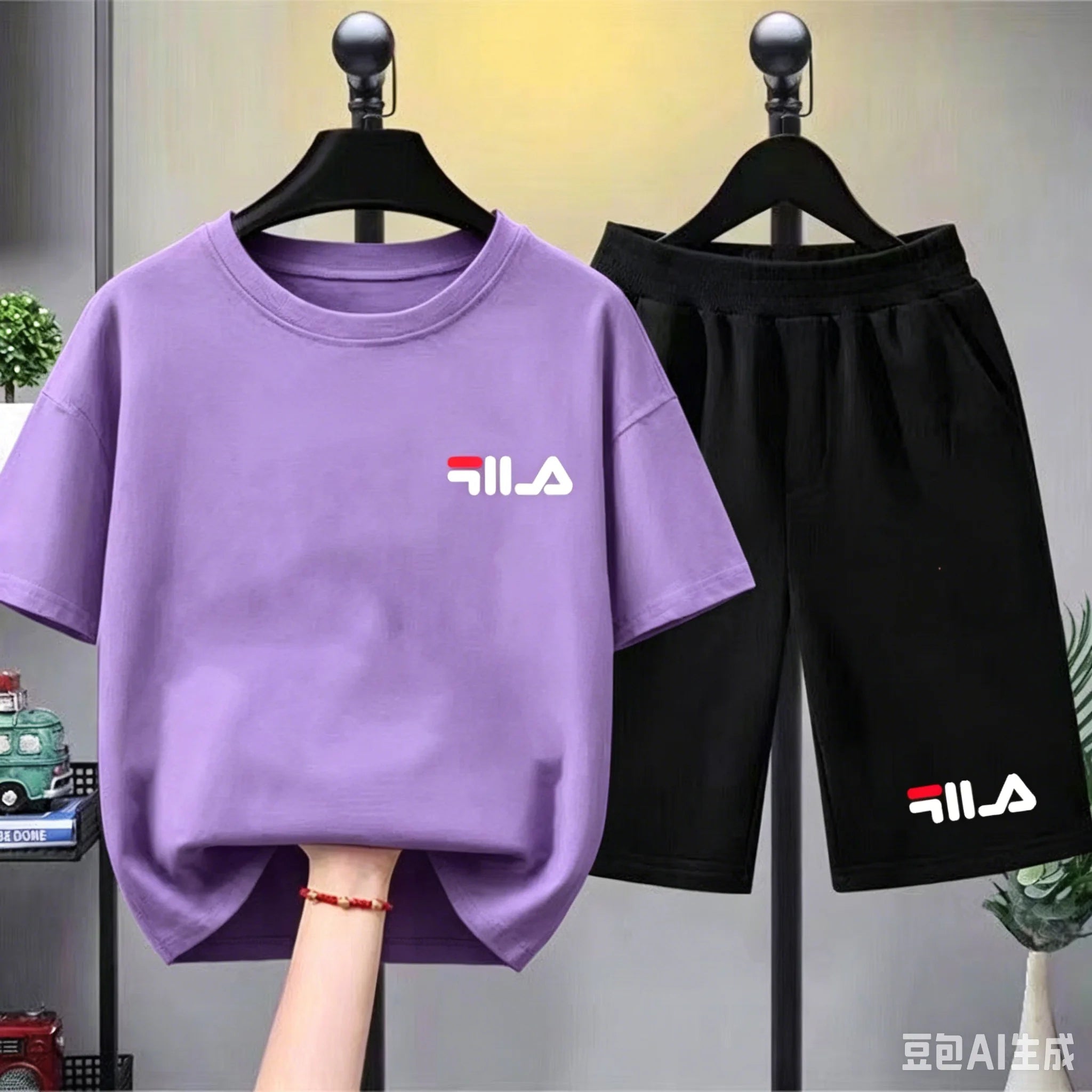 Set Estivo di Marca: T-shirt Bianca + Pantaloncini, Nuovo Abbigliamento per Bambini 3-12 Anni, Completo Sportivo Casual a Maniche Corte