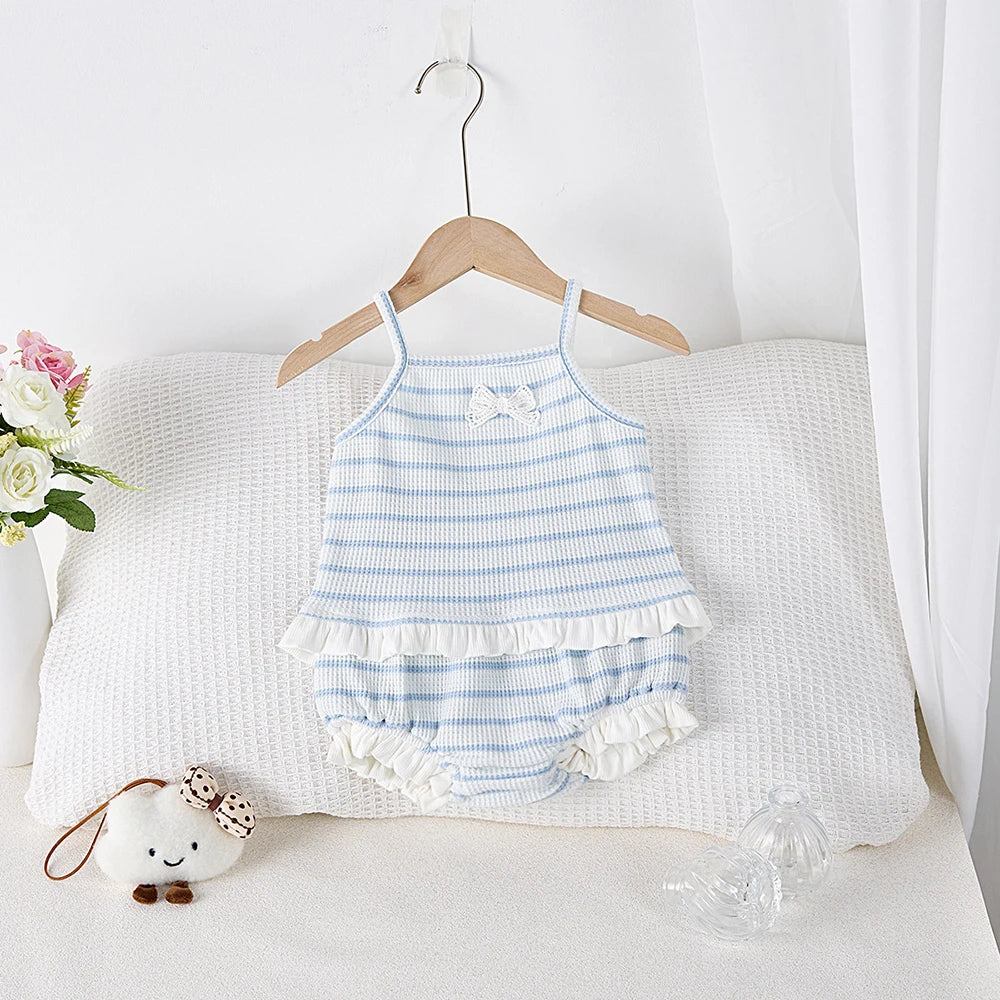Set di canotta e Bloomer estivi per bambina 0-3 anni Elegante gilet e pantaloncini a righe Completo da 2 pezzi Abbigliamento per bambini carino