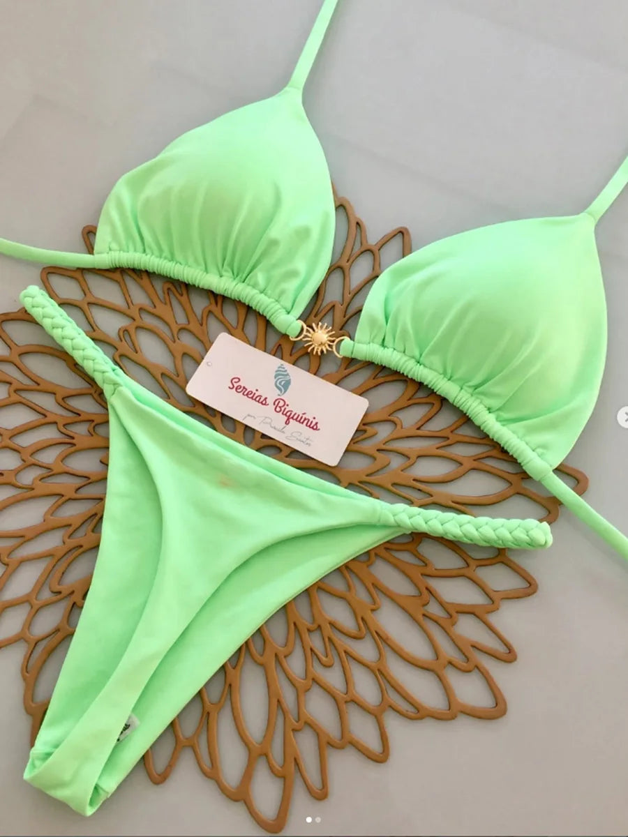 2026 Costume da bagno bikini da donna Costume da bagno sexy con lacci in tinta unita diviso da donna Set da 2 pezzi Micro costumi da bagno