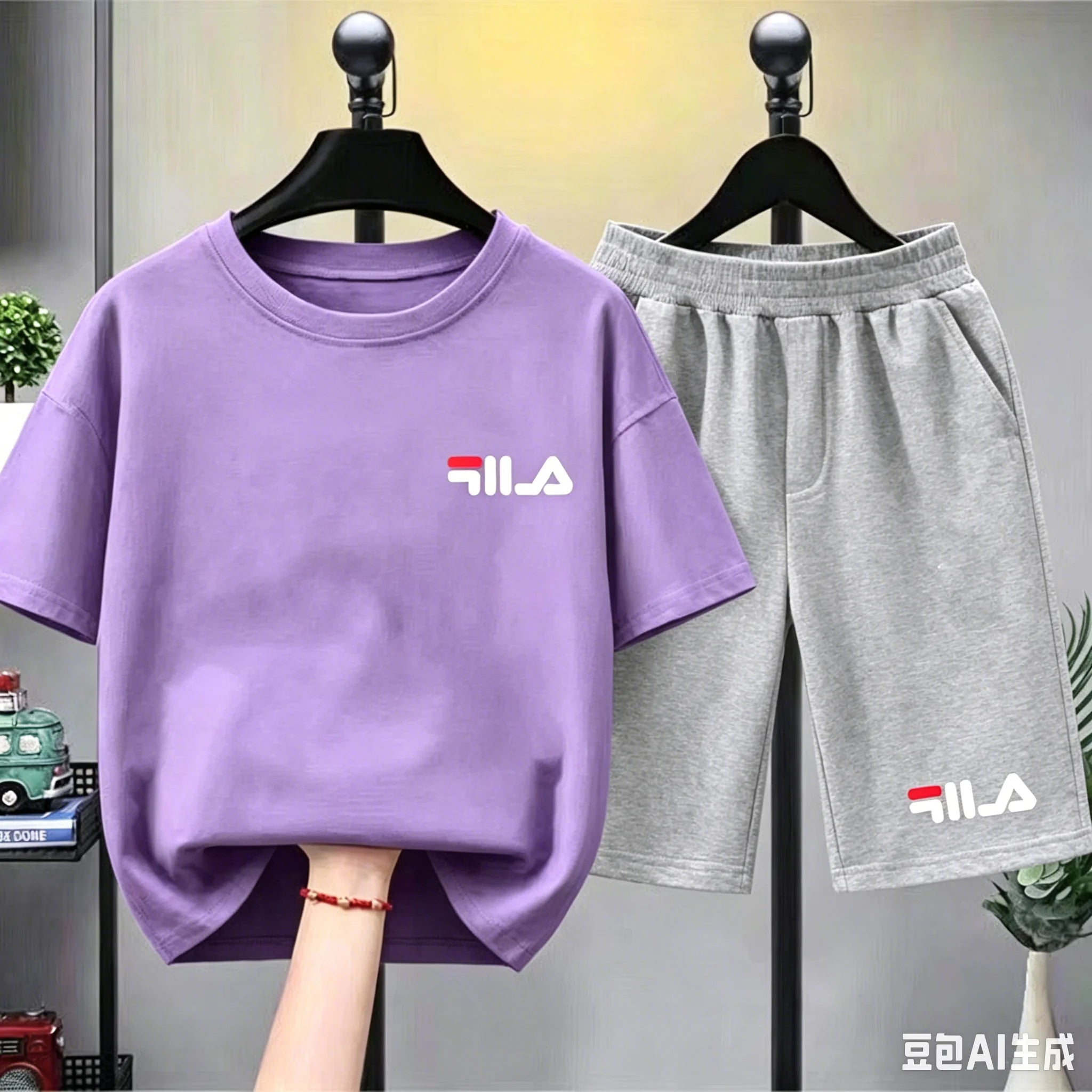 Set Estivo di Marca: T-shirt Bianca + Pantaloncini, Nuovo Abbigliamento per Bambini 3-12 Anni, Completo Sportivo Casual a Maniche Corte