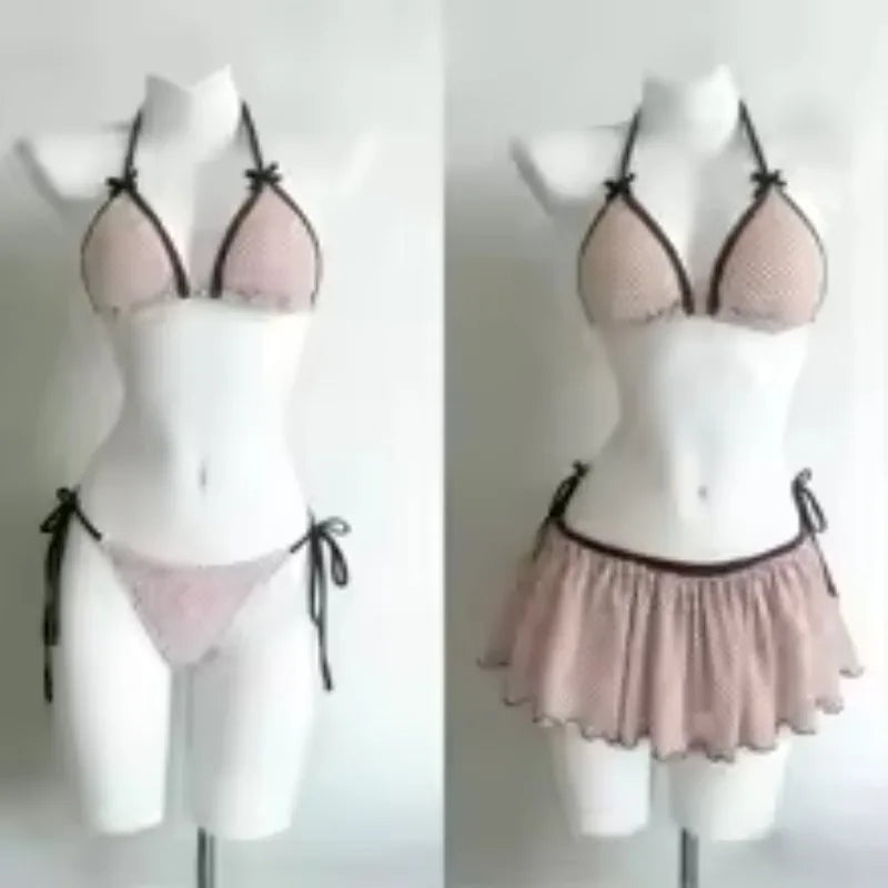 Set Bikini a 4 Pezzi con Vita Alta Fairy Sweet per Donne 2026 - Costume da Bagno Trendy Stampato Chic per Vacanze al Mare Festa Estiva alla Moda