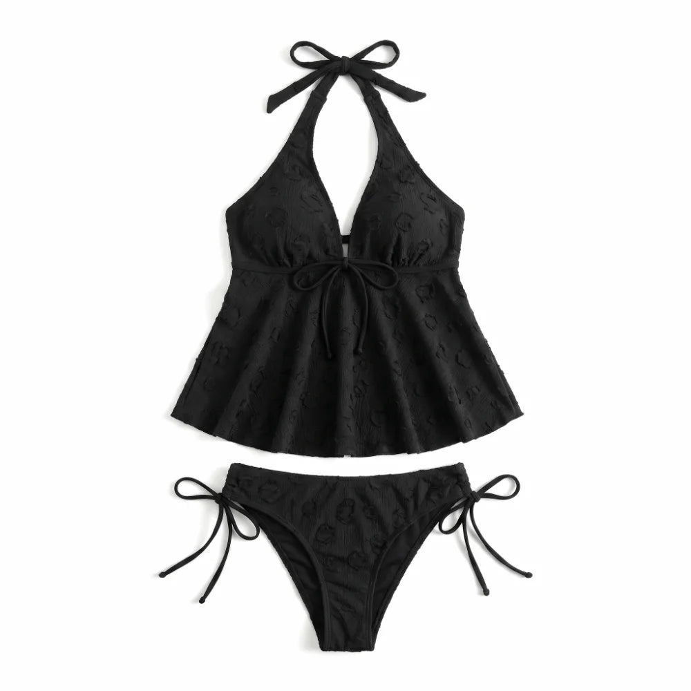 Elegante Costume da Bagno Bikini a Due Pezzi con Scollo all'Americana e Scollo a V, Vestibilità Slim, Set da Spiaggia Estivo Y2K per Donna