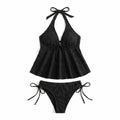 Elegante Costume da Bagno Bikini a Due Pezzi con Scollo all'Americana e Scollo a V, Vestibilità Slim, Set da Spiaggia Estivo Y2K per Donna