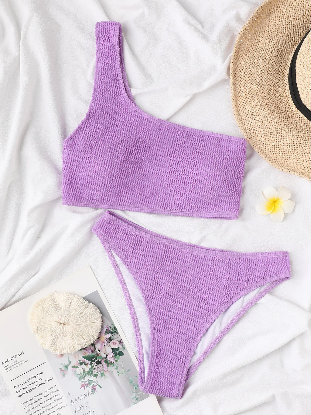 Costume da bagno bikini monospalla strutturato costume da bagno taglio alto costume da bagno solido donna moda brasiliana 2025