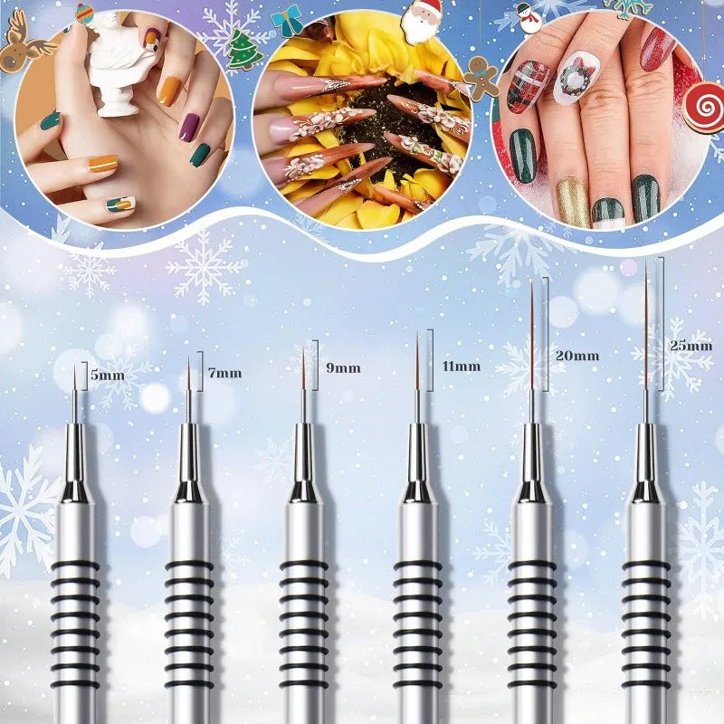new 6Size Nail Art Liner Brushes 5/7/9/11/20/25mm Painting Nail Brush Dotting Drawing Tool Long Lines Thin Details Manicure pen