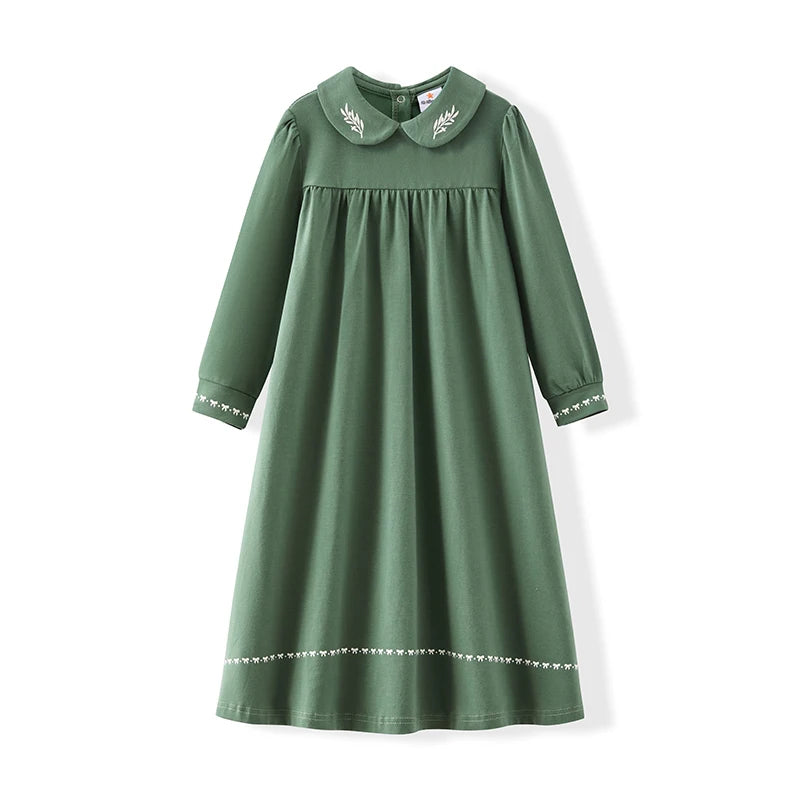 AA-SS26 Set Abito Shabbos Verde Beige Coordinato Famiglia Abbigliamento Bambini Vestiti con Fiocco Stampa Foglie d'Ulivo Set per Ragazzi Tutina per Neonati