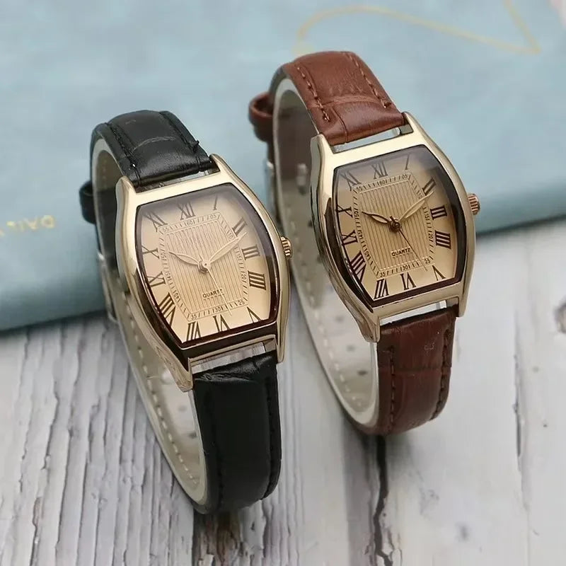 Orologio da donna Piccoli orologi da polso da donna Orologio da polso in pelle vintage retrò marrone Orologio da polso al quarzo nero Reloj Mujer