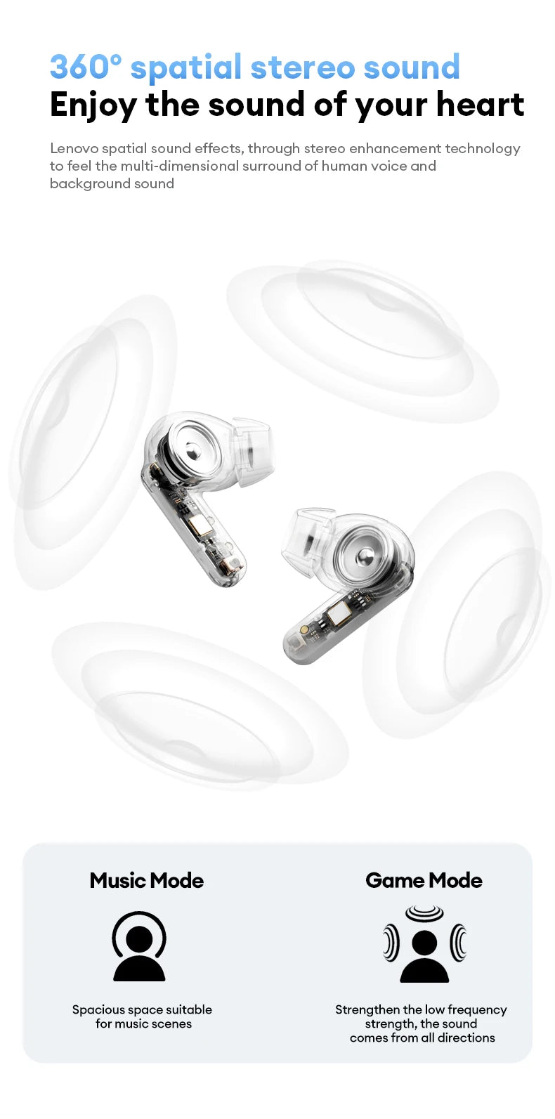 Nuovo Lenovo LE209 Aggiornamento Wireless Bluetooth 6.0 Auricolare con cancellazione del rumore Cuffie sportive 30H Batteria a lunga durata Cuffie con microfono