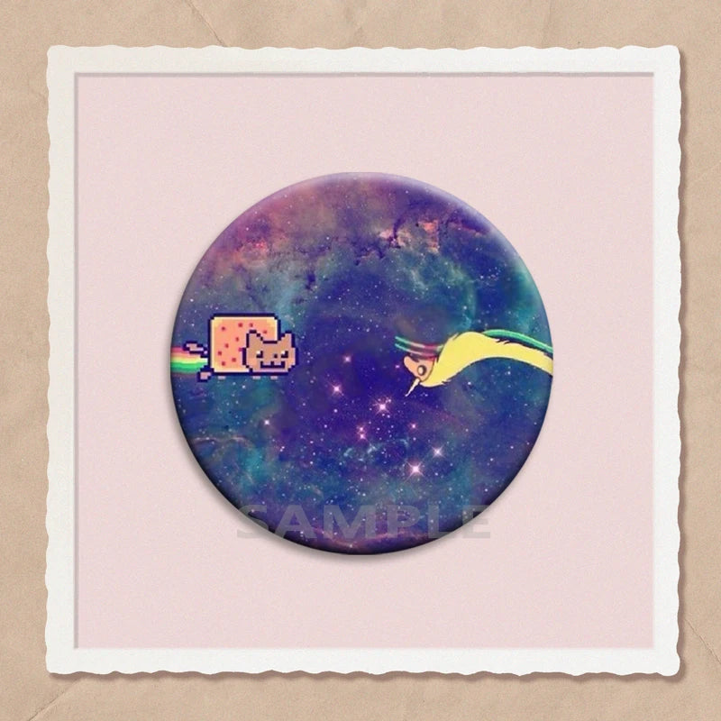 Simpatico e divertente arcobaleno gatto alieno spille con bottoni zaino abbigliamento decorazione spilla cartone animato fantascienza distintivo gioielli regali per bambini