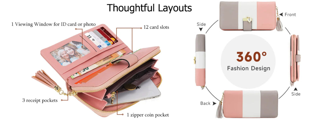 Pomelo Il miglior portafoglio da donna in tinta unita: cinturino da polso con pochette multi-carta in vera pelle con blocco RFID