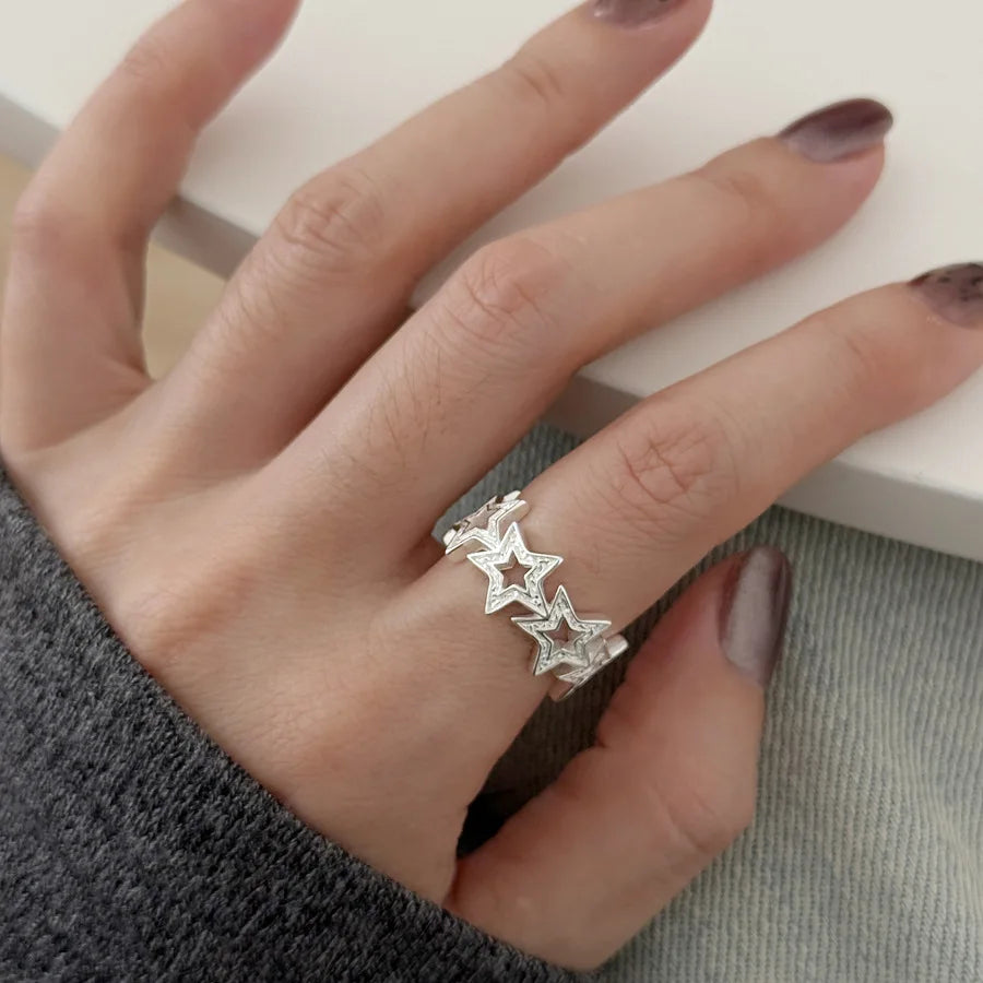 PANJBJ 925 anelli in pietra nera geometrica in argento sterling per le donne ragazza coreana semplice regolabile coppia gioielli Dropshipping