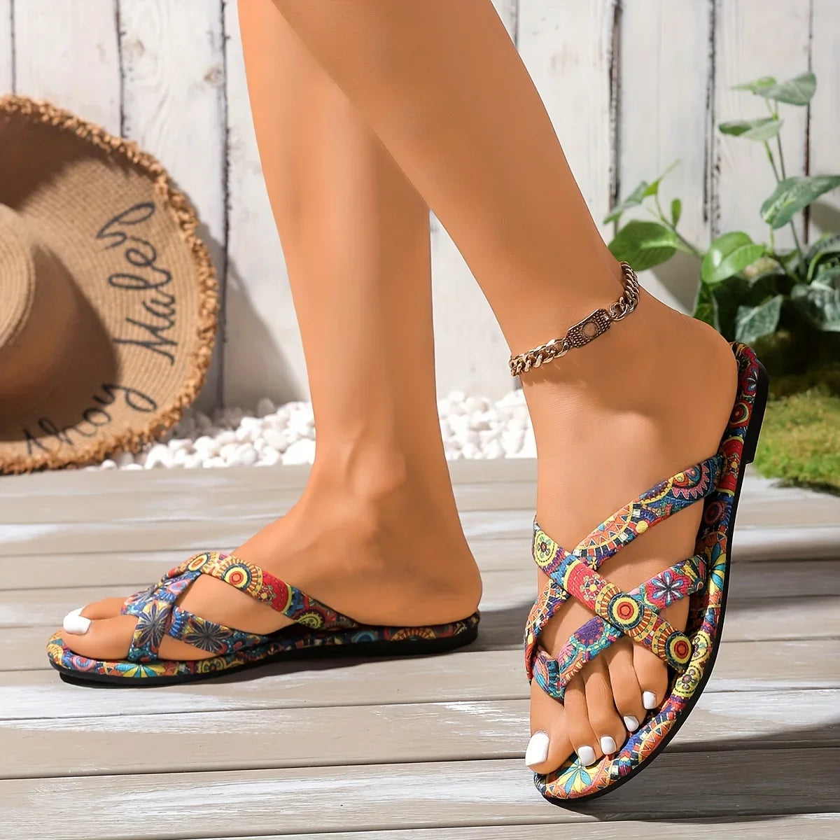 Pantofole da donna Scivoli di tendenza Pantofole da spiaggia di grandi dimensioni da donna Comodi sandali open toe Scarpe stile bohémien da donna