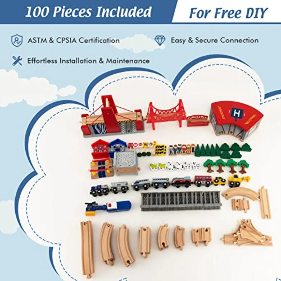Tavolo da Gioco per Bambini 3-5 Anni: Tavolo Attività in Legno con Cassetto Portaoggetti, Binari, Treni, Auto, Piano Reversibile in Legno Naturale