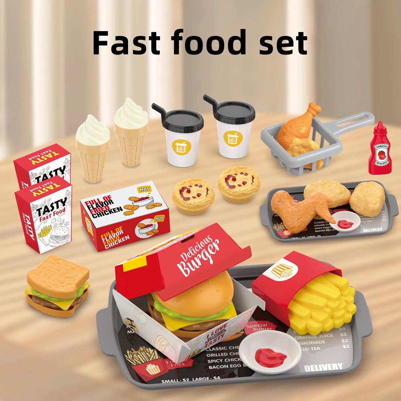 Giochi per bambini: giochi di finzione, barbecue, fast food, pizza, sushi, tè pomeridiano, dessert, cibo da cucina, set di giocattoli