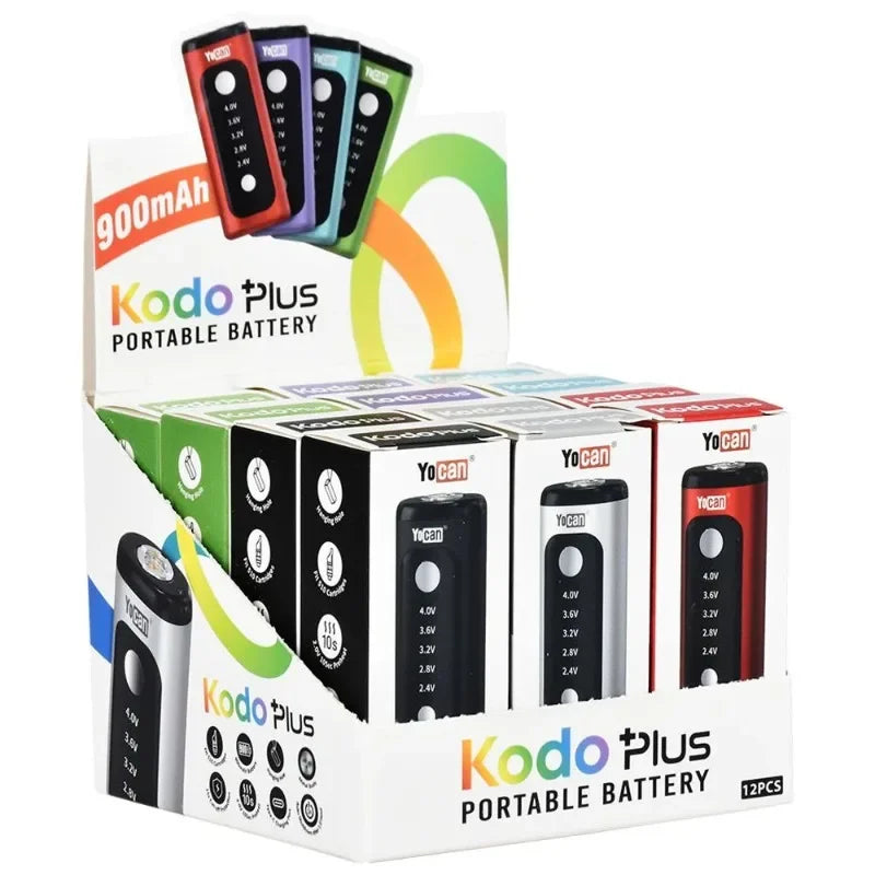 12 pz Originale Yocan Kodo Plus Box Mod 900 mah Preriscaldamento Penna Vape a Tensione Variabile Portatile 510 Batteria per Cartucce Vaper Carrelli