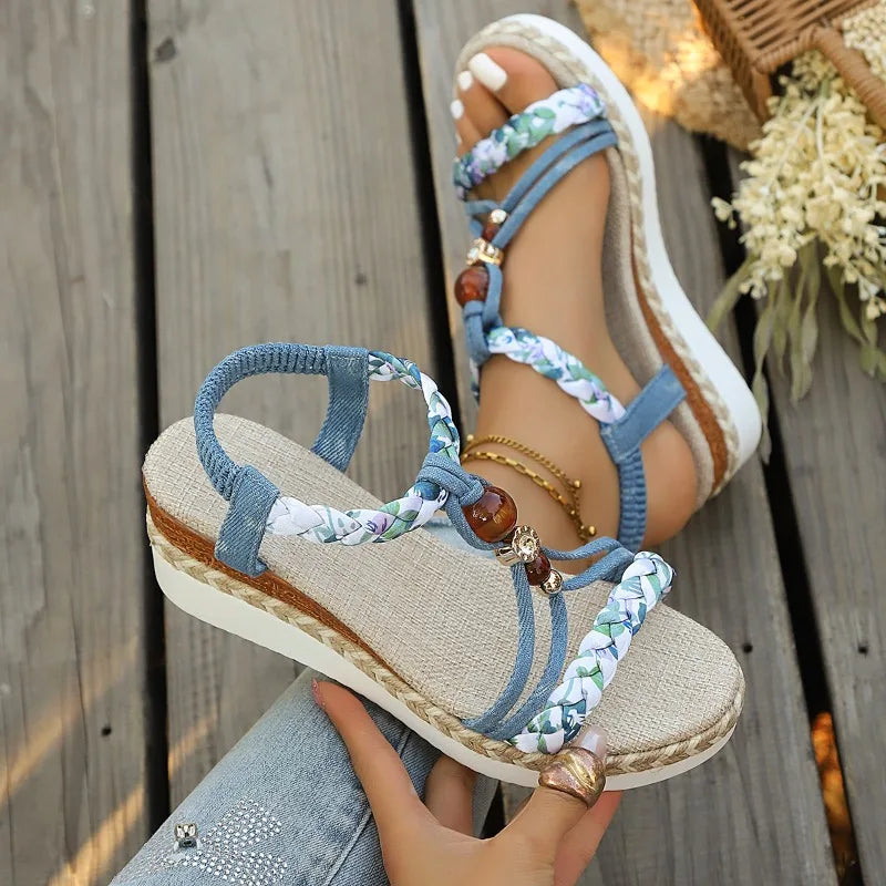 Nuovi Sandali Estivi con Zeppa per Donne, Scarpe Leggere con Punta Aperta, Comode con Fascia Elastica, Sandali con Tacco Alto e Piattaforma