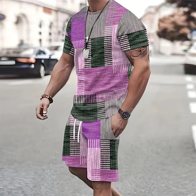 2024 Moda Uomo Abbigliamento sportivo T-shirt a maniche corte e pantaloncini sportivi Estate Casual Vintage Patchwork Suit Abito a due pezzi da uomo