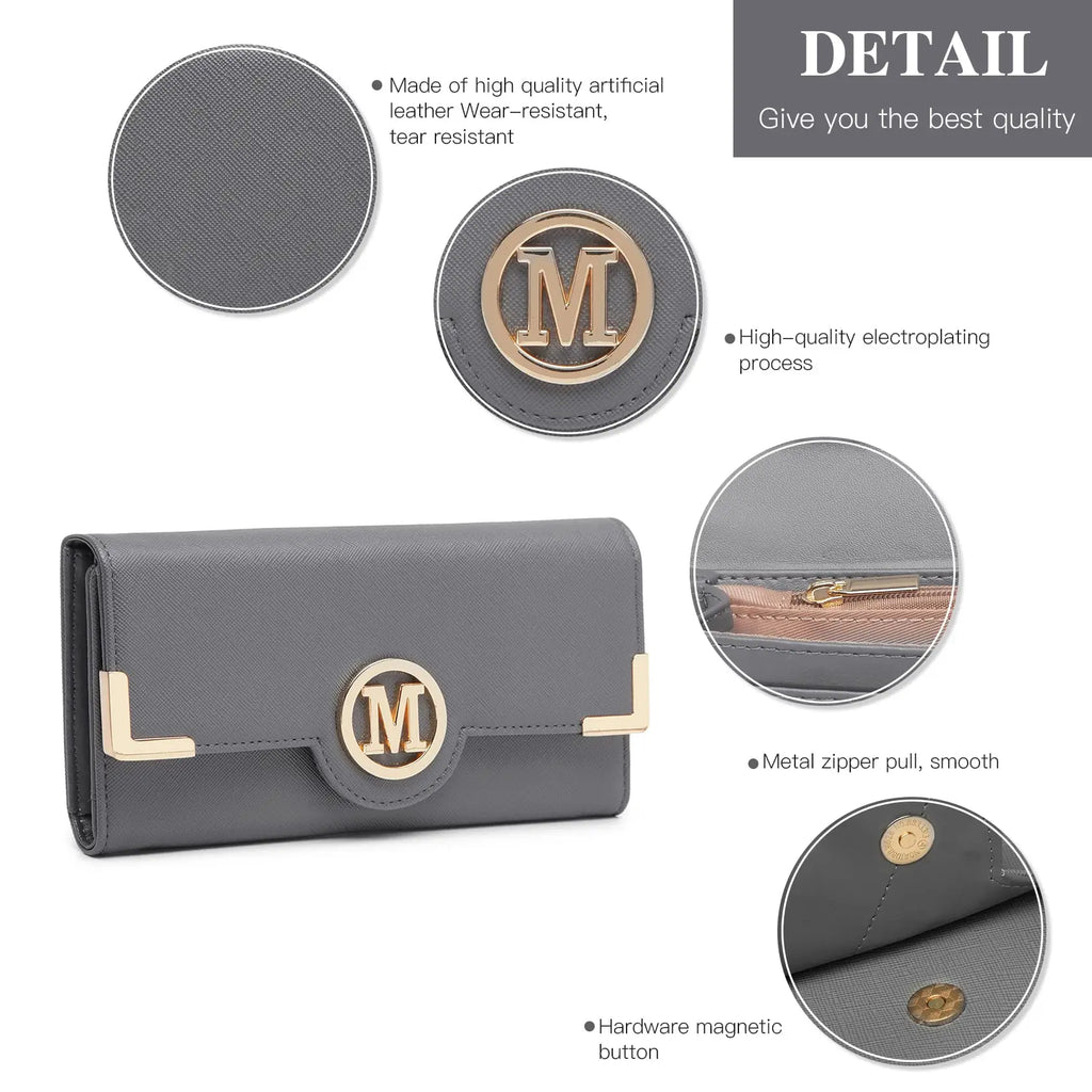 Portafoglio lungo da donna Miss Lulu con cerniera custodia per telefono con porta chiavi a ventaglio in pelle PU