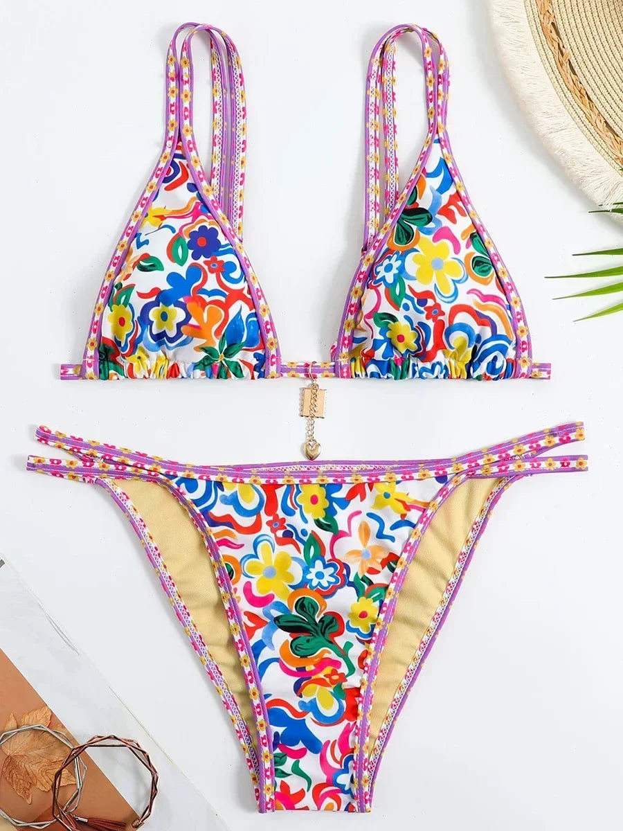 Micro Bikini Stampati 2026, Costume da Bagno Brasiliano da Donna, Set Bikini Due Pezzi, Abbigliamento da Spiaggia