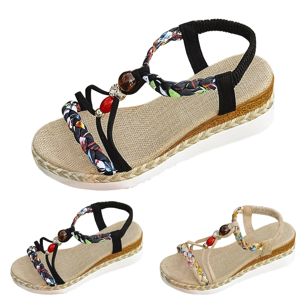 Sandali da donna con suola spessa, stile bohémien, alla moda, casual, con cinturino intrecciato, a bocca di pesce, colorati e graziosi
