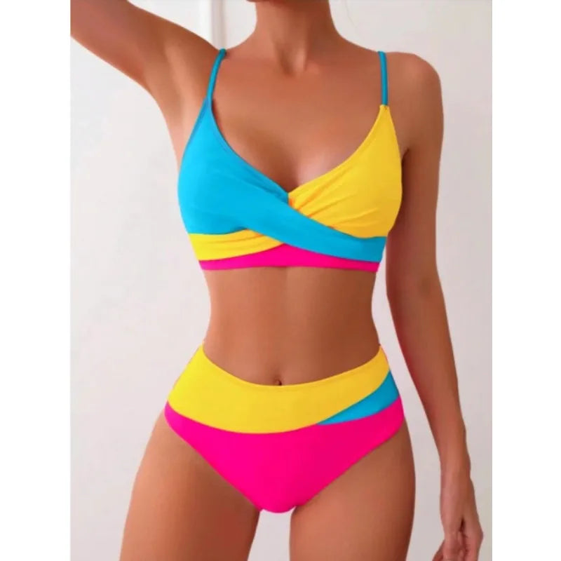 2026 Nuovo Patchwork Costume da bagno bikini a due pezzi Donne sexy Costume da bagno stretto vuoto Backless Costumi da bagno Cross Push Up Beach Costume da bagno