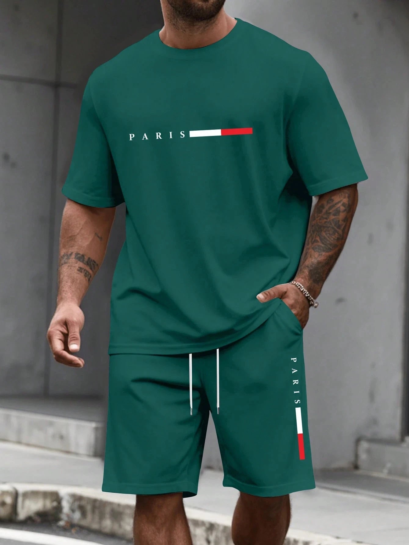 Tuta da uomo 2 pezzi  Camicia a maniche corte con scollo a O Pantaloncini Set Tuta da corsa da uomo T-shirt taglie forti Abbigliamento uomo T-shirt estiva