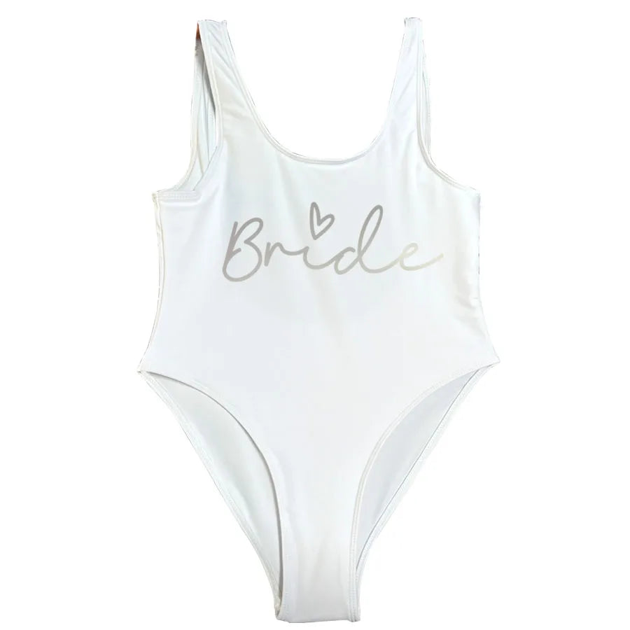 Costume da Bagno Intero Bianco S-3XL per Addio al Nubilato, Costume da Bagno da Donna per Festa Nuziale, Abbigliamento da Spiaggia e Piscina