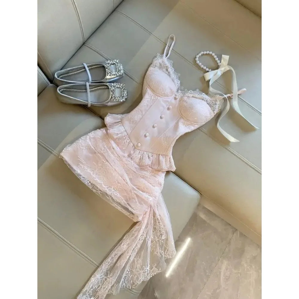 Abito stile francese dolce e carino con giunture a pois, fiocco in pizzo, abiti alla moda coreani, nuovo design, vita sottile, mini abito Y2k da donna
