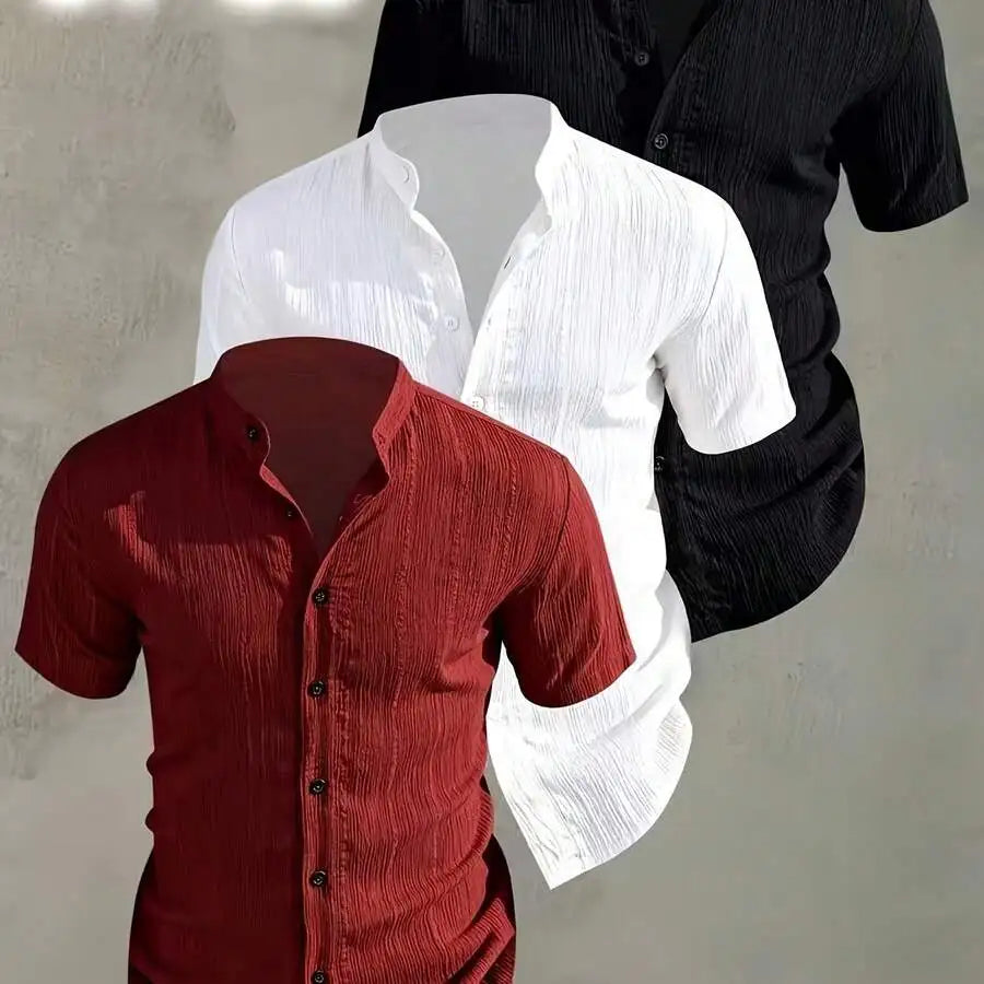 3 pezzi di camicie estive casual da uomo a maniche corte con colletto rialzato, con bottoni, in poliestere, per viaggi in spiaggia e attività all'aperto