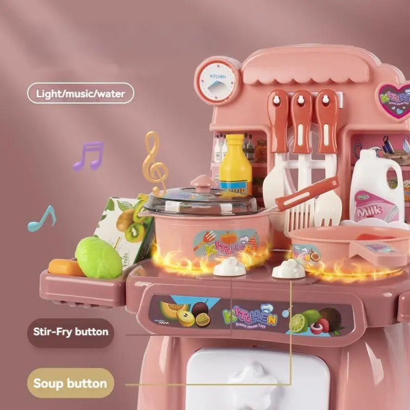 Fai finta di giocare con un set da cucina con suoni, luci, fornelli, lavello e giocare con il cibo - Mini cucina giocattolo