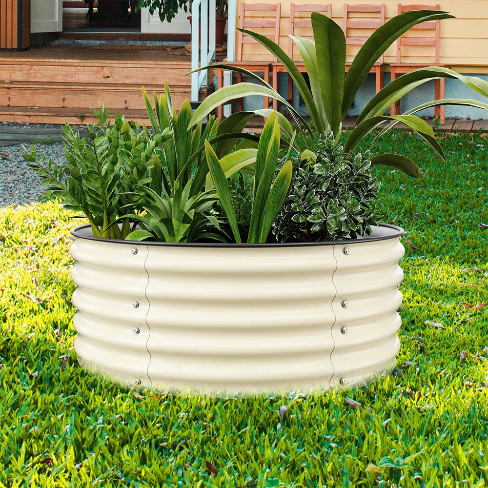 Giardino esterno 42 "(107cm) letto da giardino rialzato rotondo in metallo rialzato fioriera per verdure fiori Patio