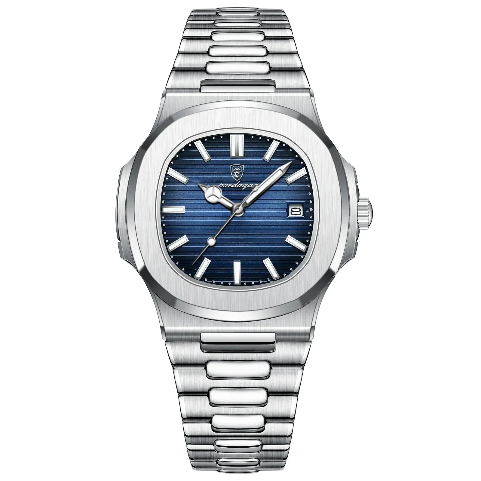 Watch for Men Stainless Steel Square Waterproof Quartz (Blue)-0