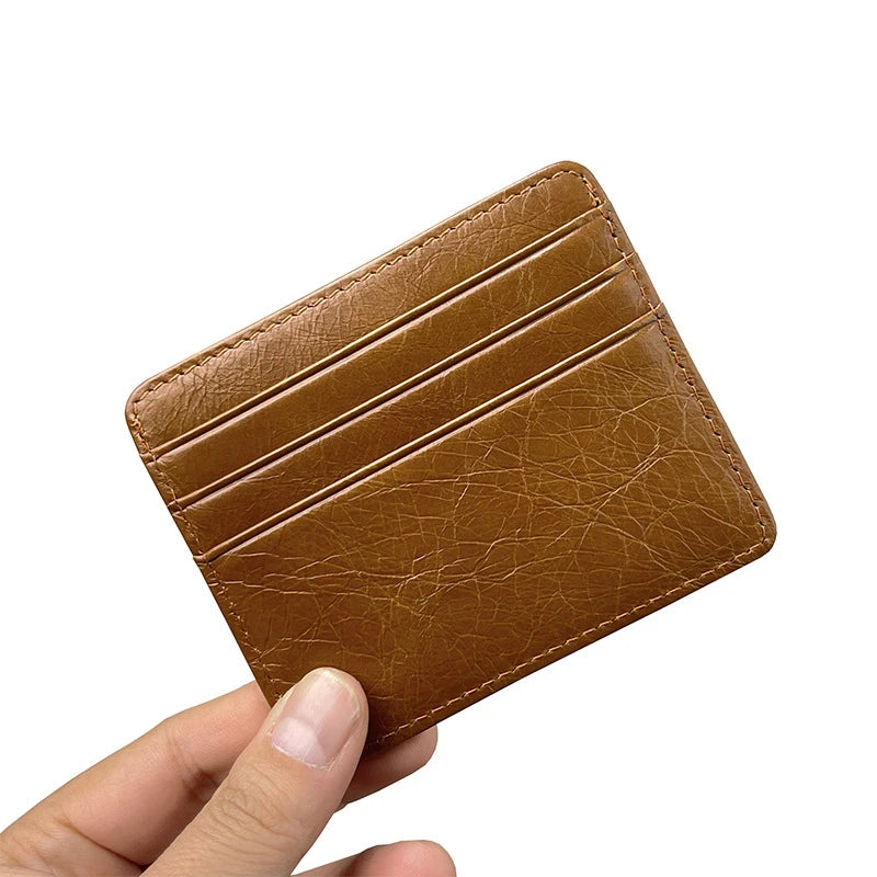 Nuovo Portafoglio Sottile in Pelle di Vacchetta per Uomo e Donna, Porta Carte di Credito e Monete con Tasca per Documenti