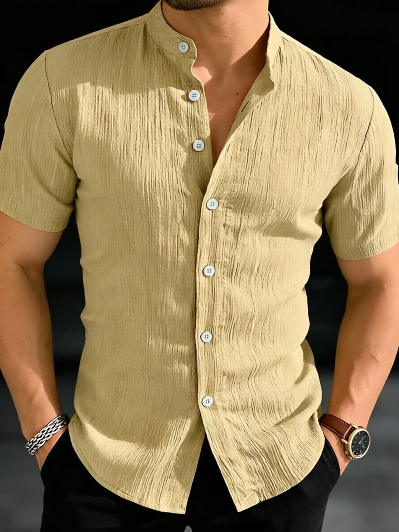 Camicia estiva da uomo di alta qualità a maniche corte - leggera e traspirante, adatta per vacanze al mare, feste in piscina