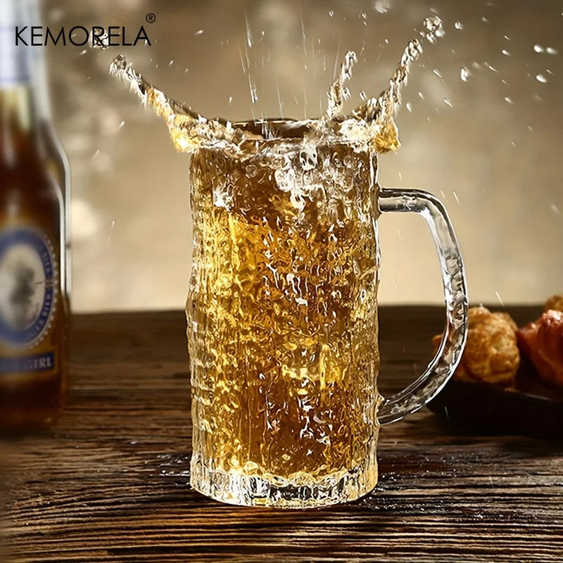1/2 Bicchieri da Birra in Vetro da 400 ml, Tazze Pint con Base Spessa e Texture Smerigliata Effetto Ghiaccio, Vetreria di Qualità Bar per Lager, Whisky, Birra Artigianale