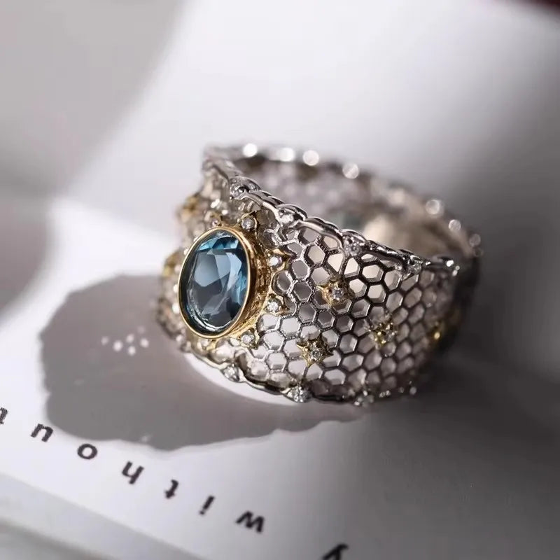 PANJBJ 925 anelli in pietra nera geometrica in argento sterling per le donne ragazza coreana semplice regolabile coppia gioielli Dropshipping