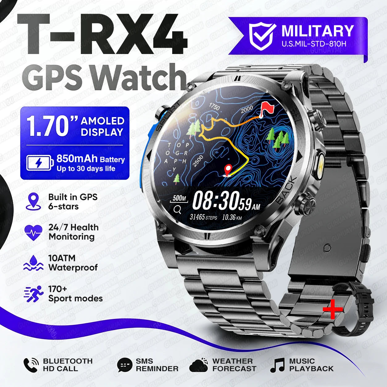 Nuovo Smartwatch GPS T-RX4 Ultra 2026 per Uomo, Posizionamento GPS a 6 Stelle, Impermeabile 10ATM, Batteria 850mAh, Bussola, 170+ Modalità Sportive
