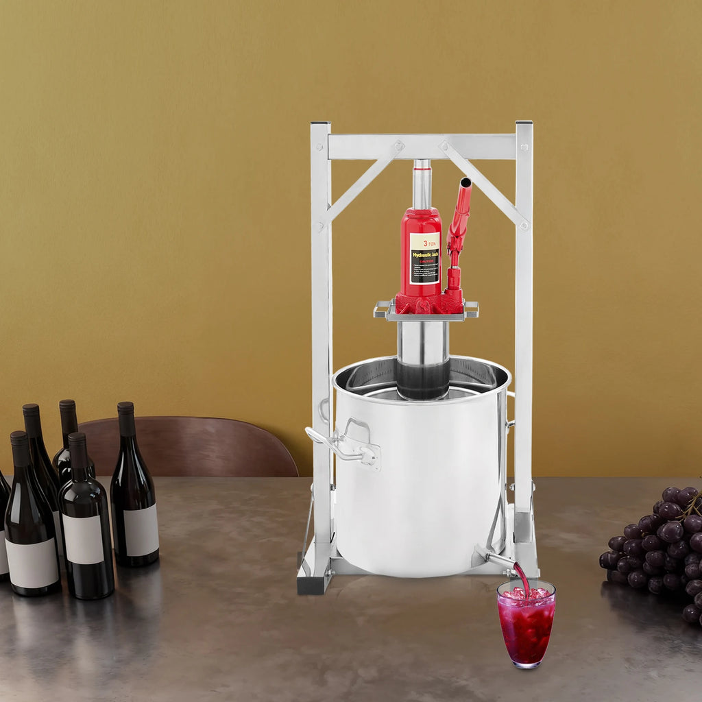 Pressa Idraulica per Estrazione, Acciaio Inossidabile, Pressione 3T, 12L, Kit Pressa Manuale per Vino, Pressa per Vino da Frutta Fai da Te, per Vino Artigianale, Fragole, More