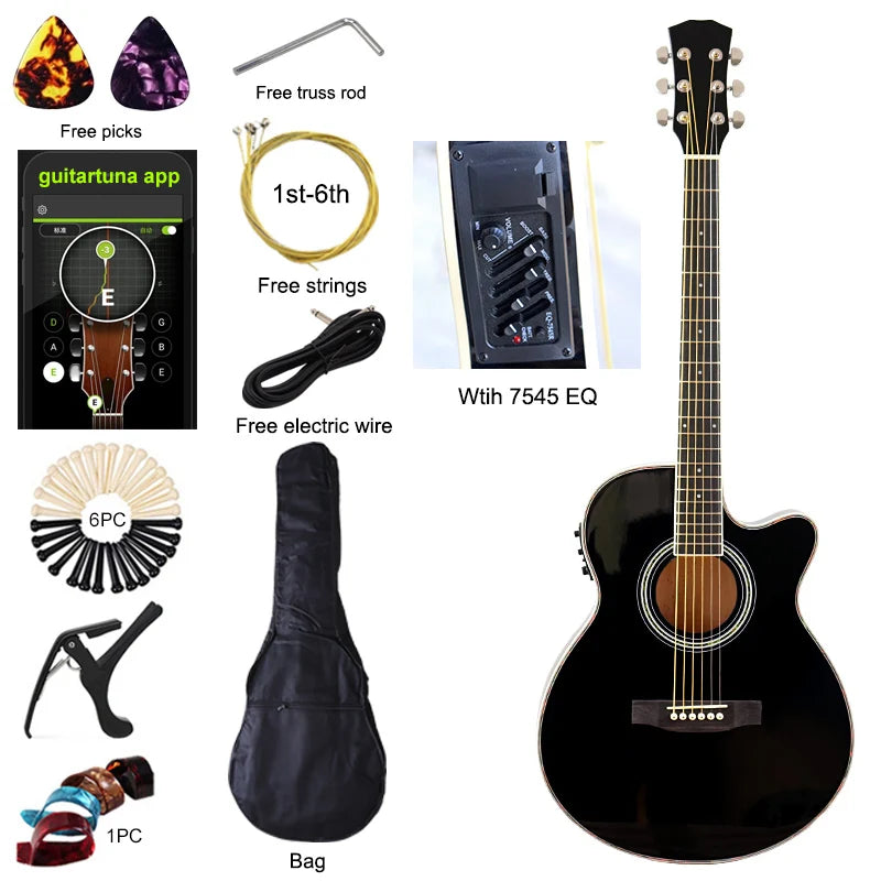 Chitarra elettrica acustica a corpo sottile Chitarra per principianti con Gig Bag gratuito Corda libera Colore bianco naturale Sunburst nero