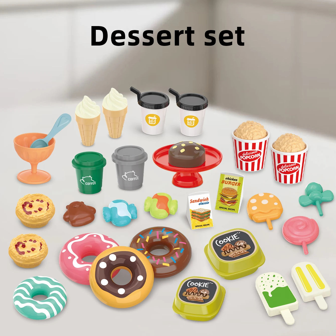 Giochi per bambini: giochi di finzione, barbecue, fast food, pizza, sushi, tè pomeridiano, dessert, cibo da cucina, set di giocattoli