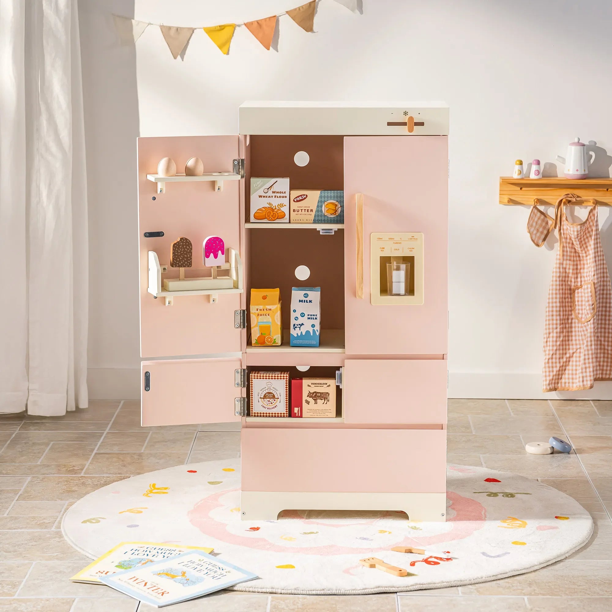 Robotime Robud Set da gioco da cucina ad angolo per bambini Set da cucina in legno con suono realistico Fai finta di giocare regalo per ragazzi e ragazze Rosa