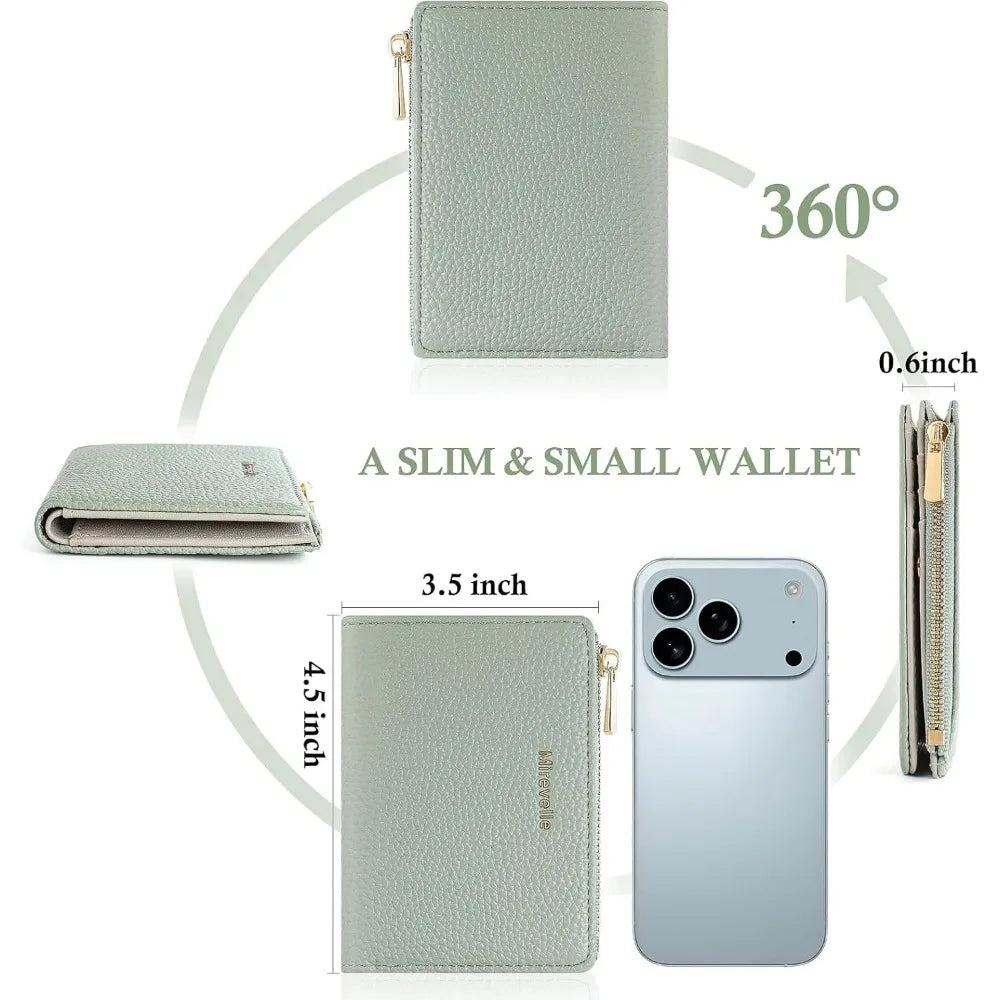 Portafoglio Sottile Bifold da Donna, Porta Carte in Ecopelle con Blocco RFID e Tasca Portamonete con Cerniera per Uso Quotidiano e Viaggi