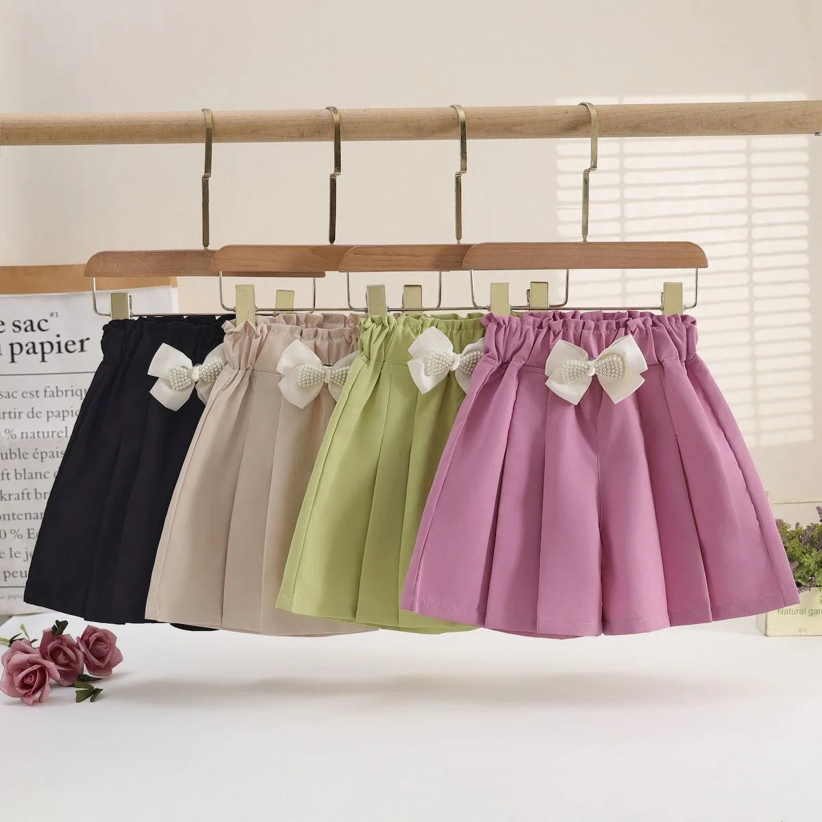 1/2/3 Pezzi Pantaloncini Larghi Estivi per Ragazze, Abbigliamento Casual da Esterno, Pantaloncini Sottili Traspiranti, Gonnellino con Fiocco, Abbigliamento Moda Bambina