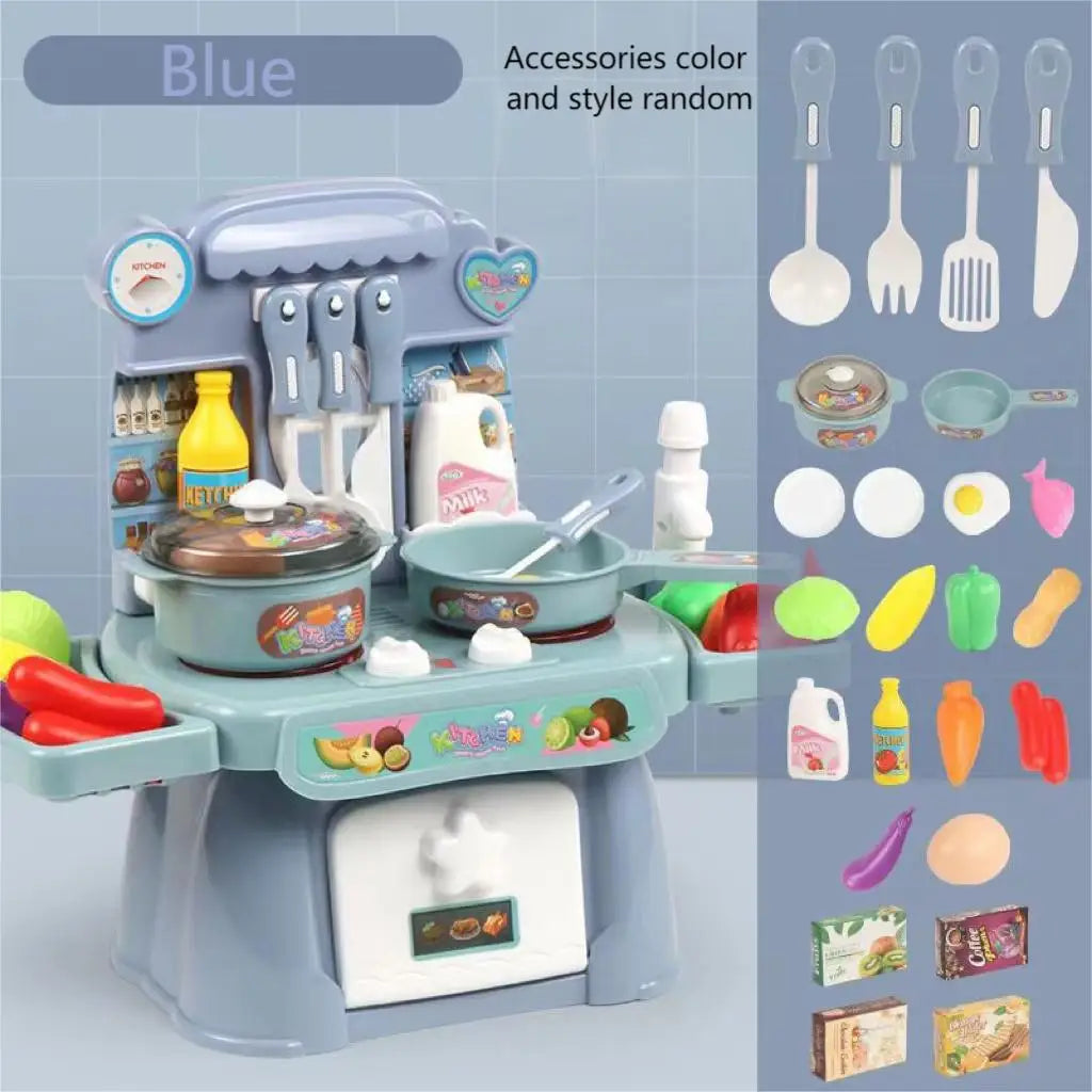 Fai finta di giocare con un set da cucina con suoni, luci, fornelli, lavello e giocare con il cibo - Mini cucina giocattolo
