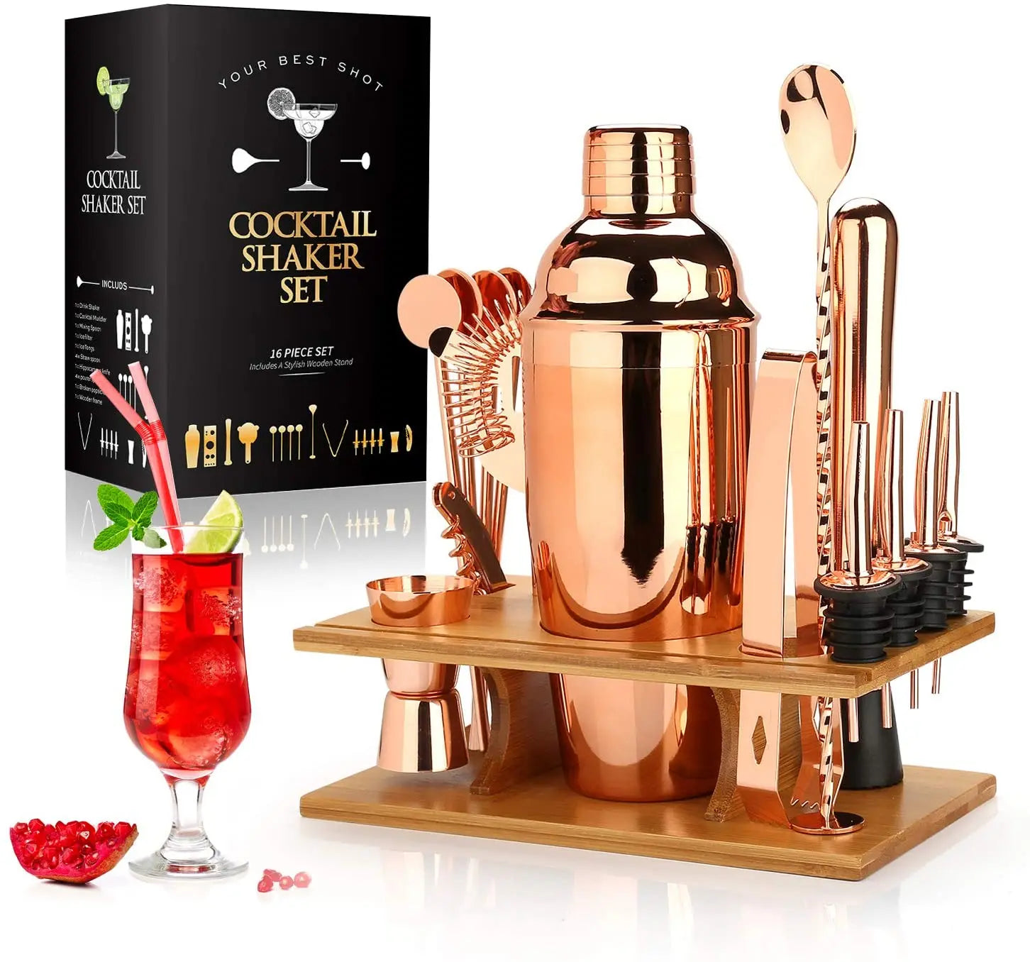 Set per Shaker da Cocktail, Kit da barista da 16 pezzi per Mixer Wine Martini, strumenti da Bar in acciaio inossidabile, accessori per feste per bevande domestiche