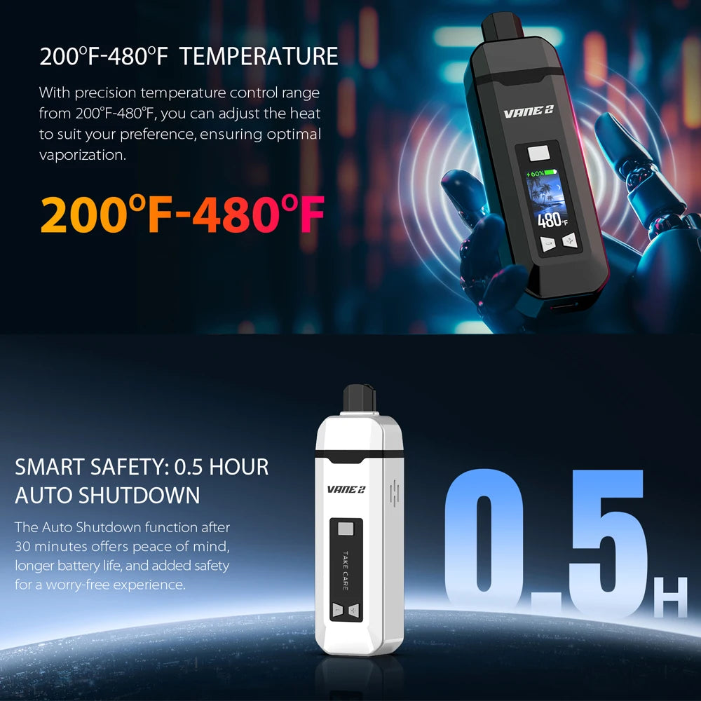 Vaporizzatore per erbe secche originale Yocan Vane 2 Batteria ricaricabile da 1200 mAh Camera in ceramica con display LCD a colori Kit per sigaretta elettronica