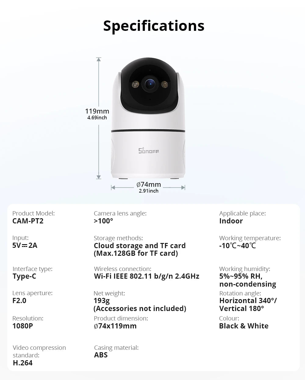SONOFF CAM PT2 Smart Home Security Camera Smart Night Vision 360° Panoramic View Remote HD Monitoring with Real-Time Interaction